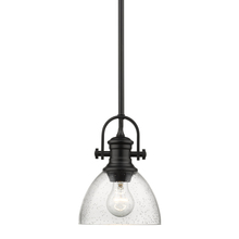  3118-M1L BLK-SD - Hines Mini Pendant in Matte Black with Seeded Glass